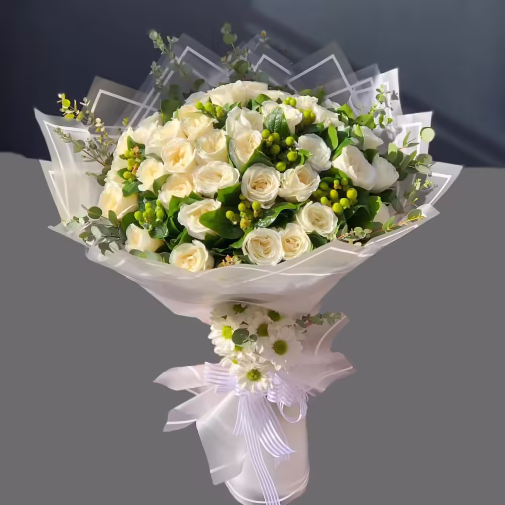 48 white rose bouquet